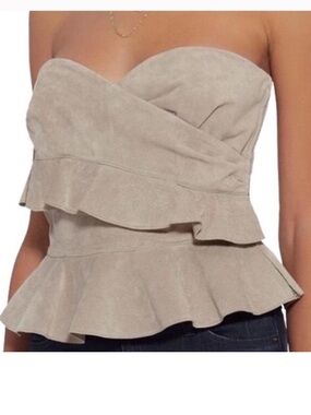 Intermix Nora Suede Strapless Top in Light Grey. Women’s Large